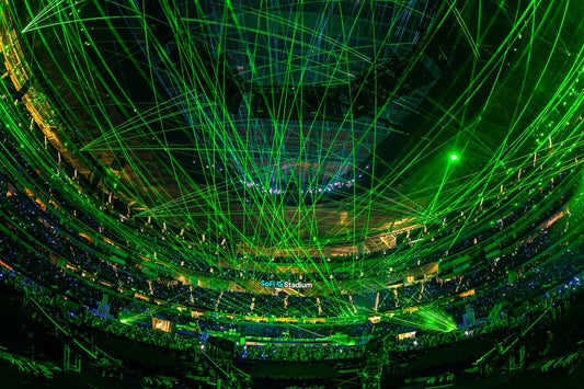 green laser beams in sofi stadium